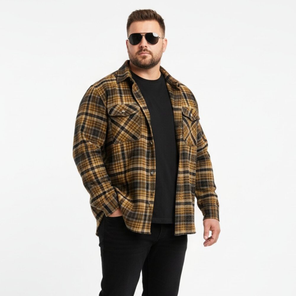 RedHead Flannel Brown & Black Plaid Checks Long Sleeve Button Shirt 2XLT